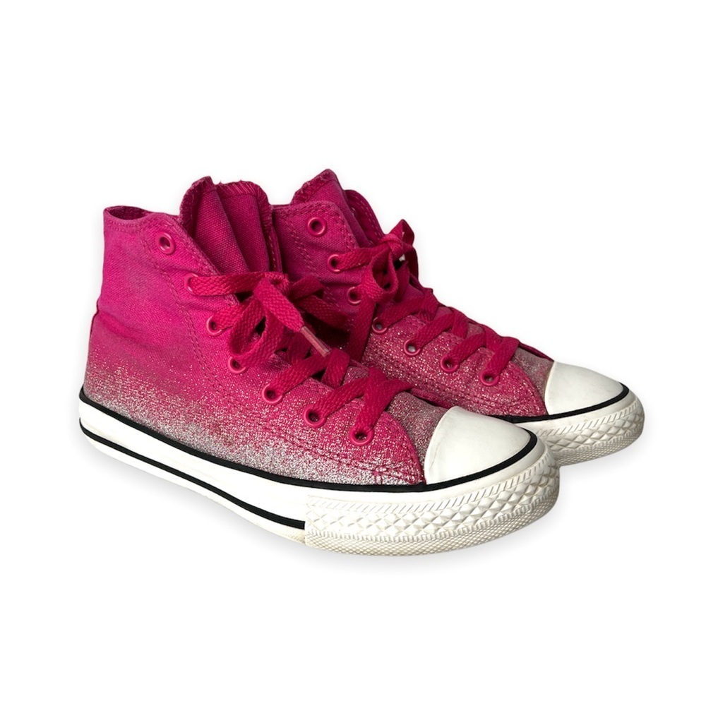 Converse All‎ Star High Top Chuck Taylor Hot Pink Silver Glitter Sneakers Junior